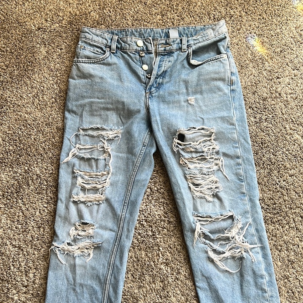 Light Blue, Ripped, Low Waist Boyfriend Jeans